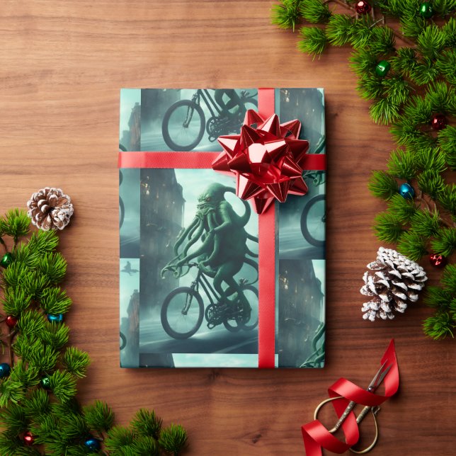 The Eldritch Cyclist: Cthulhu Rides a Bike Wrapping Paper (Holiday Gift)