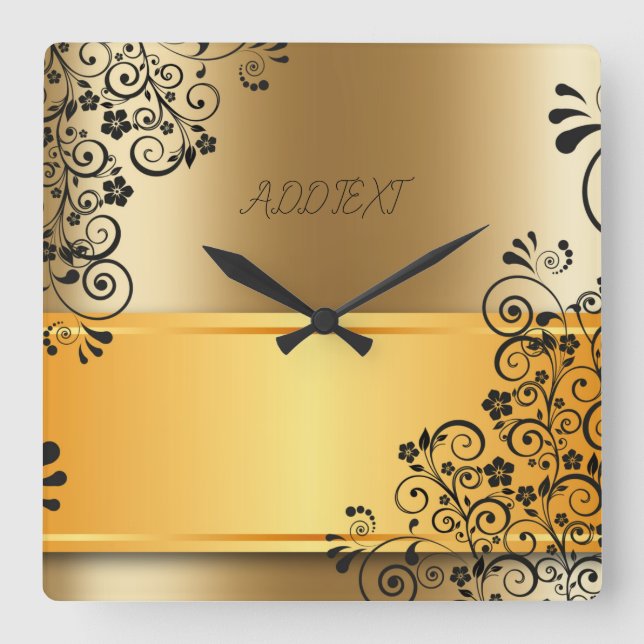 The elegance of golden shades square wall clock (Front)