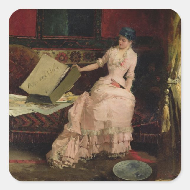The Elegant Connoisseur, 1883 (oil on canvas) Square Sticker (Front)