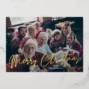 The Elegant Family Photo Gold Foil Script Flat Holiday Card