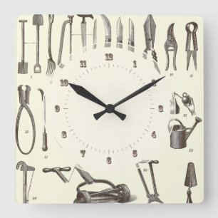 The Elegant Gardener - Antique Garden Tools Square Wall Clock
