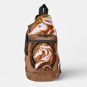 The Elegant Horse Head Adorned with Flowers. Sling Bag
