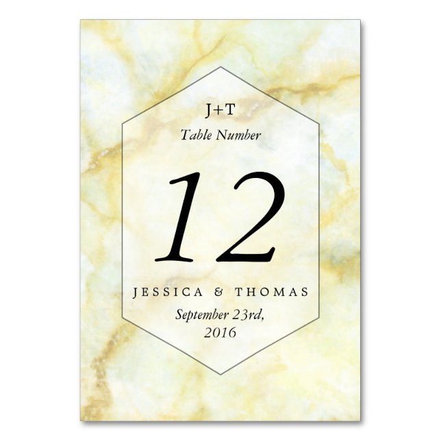 The Elegant Marble Effect Wedding Collection Table Number (Front)