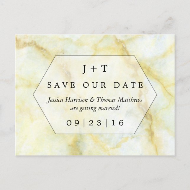 The Elegant Marble Effect Wedding Save The Date Announcement Postcard (Front)