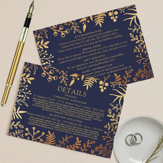 The Elegant Navy & Gold Floral Wedding Collection Enclosure Card (Creator Uploaded)