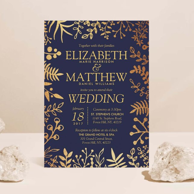 The Elegant Navy & Gold Floral Wedding Collection Invitation (Creator Uploaded)