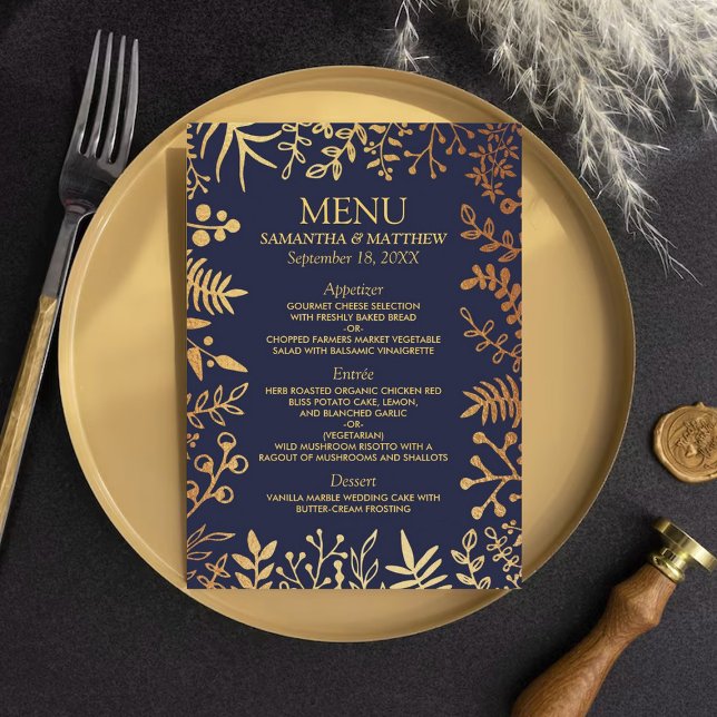 The Elegant Navy & Gold Floral Wedding Collection Menu (Creator Uploaded)
