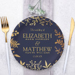 The Elegant Navy & Gold Floral Wedding Collection Paper Plate<br><div class="desc">Celebrate in style with these modern and very trendy wedding party paper plates. The design is easy to personalise with your own wording and your guests will be thrilled when they see these fabulous plates. Matching items can be found in the collection.</div>