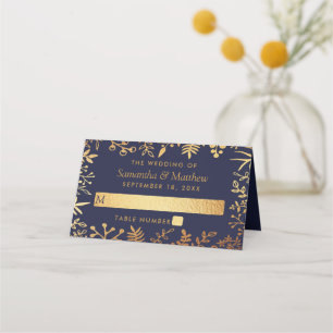 The Elegant Navy & Gold Floral Wedding Collection Place Card
