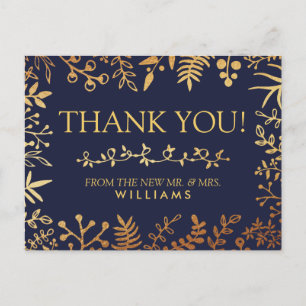 The Elegant Navy & Gold Floral Wedding Collection Postcard