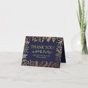 The Elegant Navy & Gold Floral Wedding Collection Thank You Card