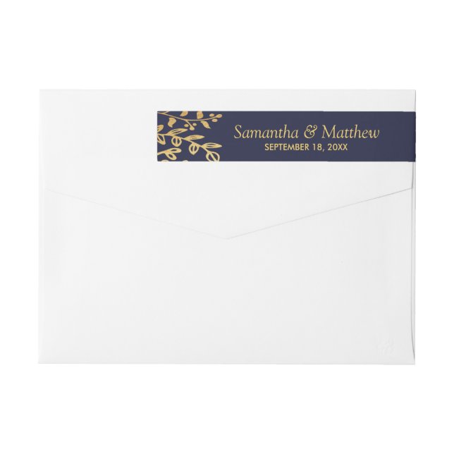 The Elegant Navy & Gold Floral Wedding Collection Wrap Around Label (Back)