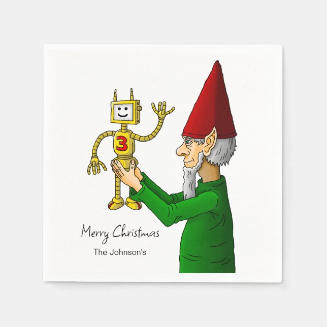 The Elf & Robot on Paper Napkin (Front)