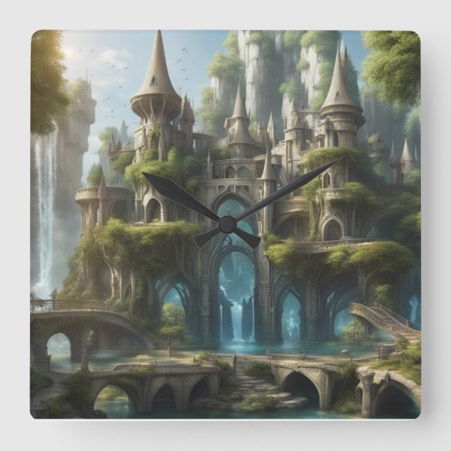 The Elven Worlds  Square Wall Clock (Front)