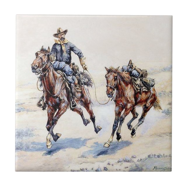 The Empty Saddle Western Art by Frederic Remington Ceramic Tile (Front)