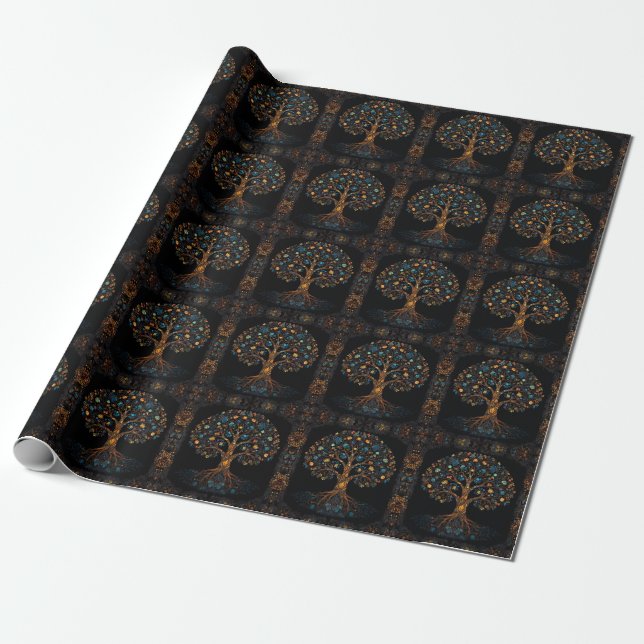 The Enchanted Mosaic Tree Wrapping Paper (Unrolled)