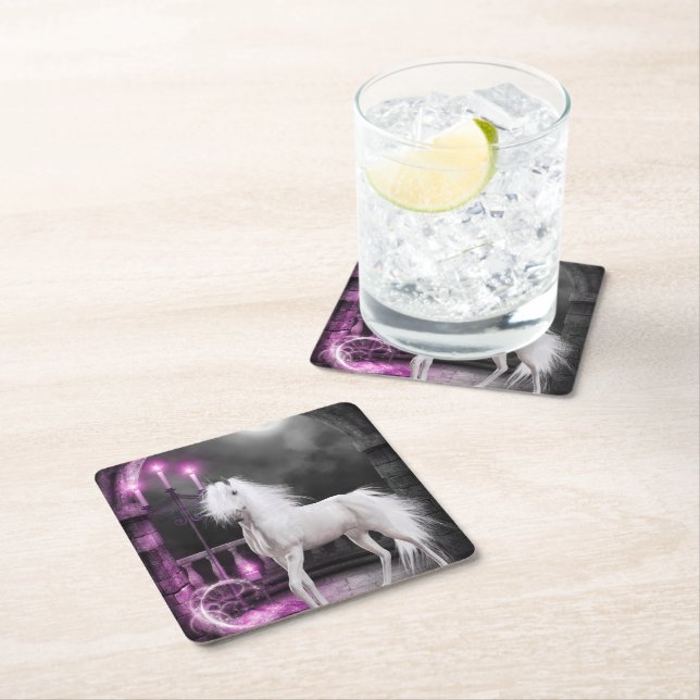 The Enchanted Unicorn Square Paper Coaster (Insitu)