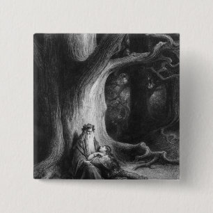 The Enchanter Merlin and the Fairy Vivien 15 Cm Square Badge
