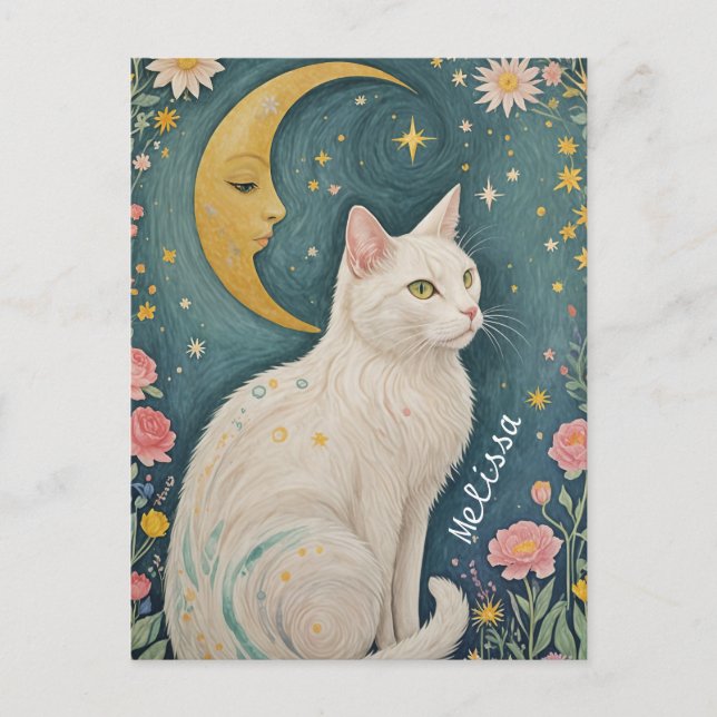 The Enchanting White Cat with Green Eyes Postcard (Front)