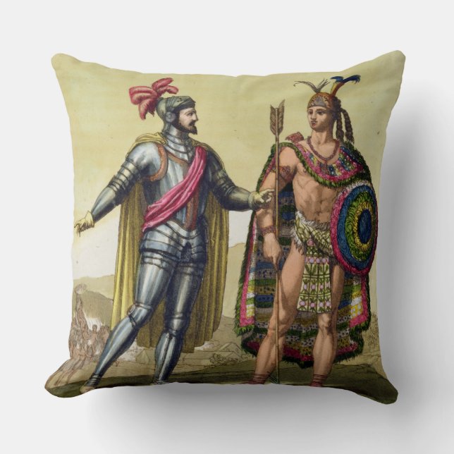 The Encounter between Hernando Cortes (1485-1547) Cushion (Front)
