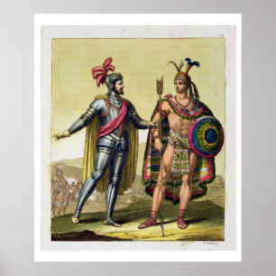 The Encounter between Hernando Cortes (1485-1547) Poster