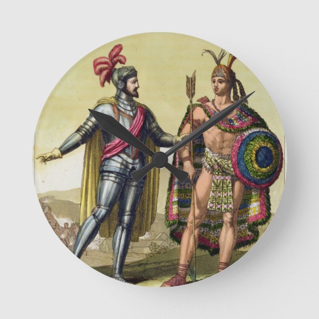 The Encounter between Hernando Cortes (1485-1547) Round Clock (Front)