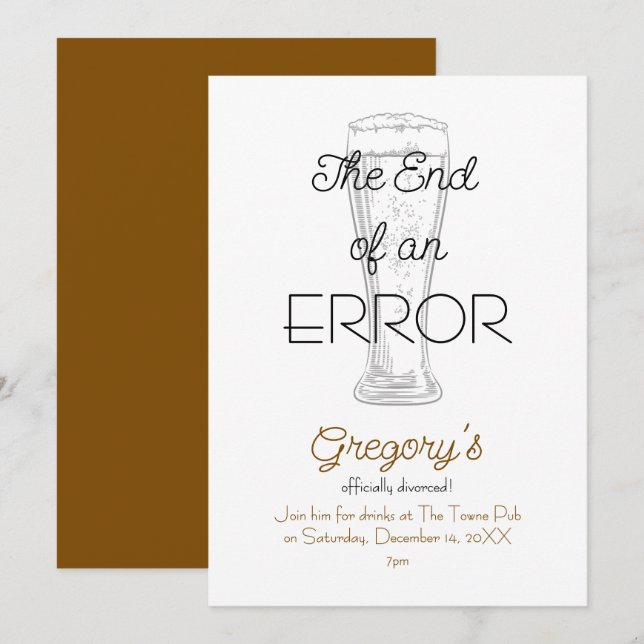 The End of an Error Beer Divorce Party Invitation (Front/Back)