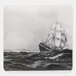 The Endeavour at Sea, 1900, engraved by Lowy Square Sticker