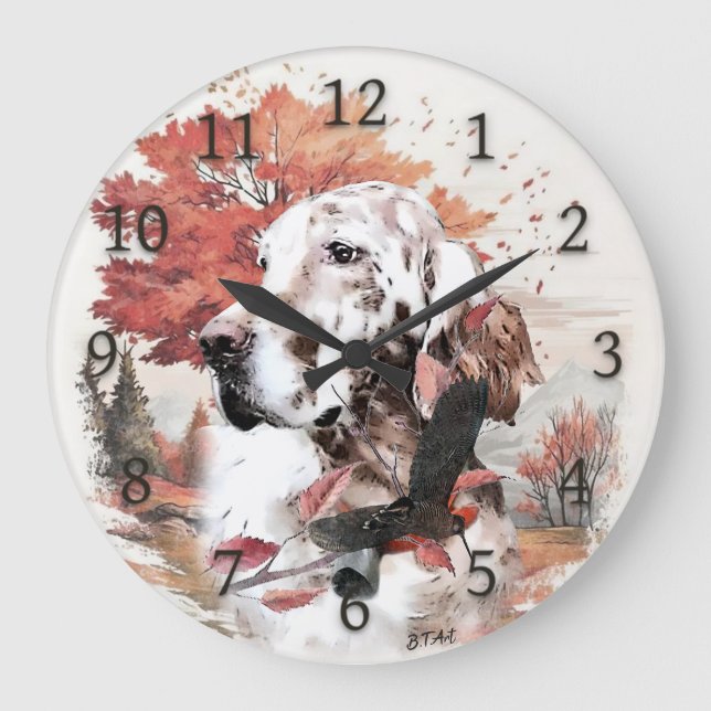 The English Setter,  Passion Hunting Large Clock (Front)