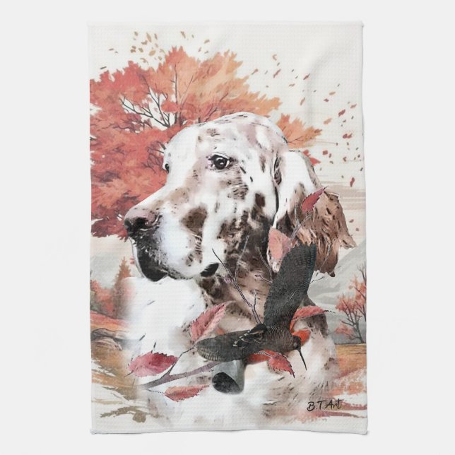 The English Setter,  Passion Hunting Tea Towel (Vertical)