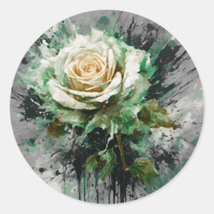 The Enigmatic White and Green Rose Classic Round Sticker