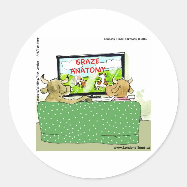The Entertaining Cows Funny Classic Round Sticker (Front)