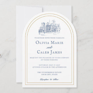 The Estate: Blue and White Wedding Invitation