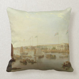 The European Factories, Canton, 1806 (oil on canva Cushion