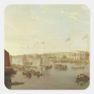 The European Factories, Canton, 1806 (oil on canva Square Sticker