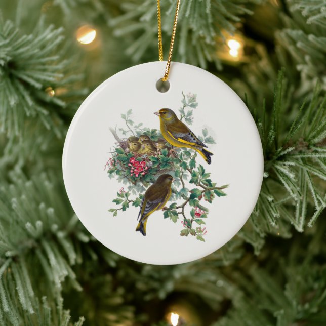 The European greenfinch, Tree  Ceramic Ornament (Tree)
