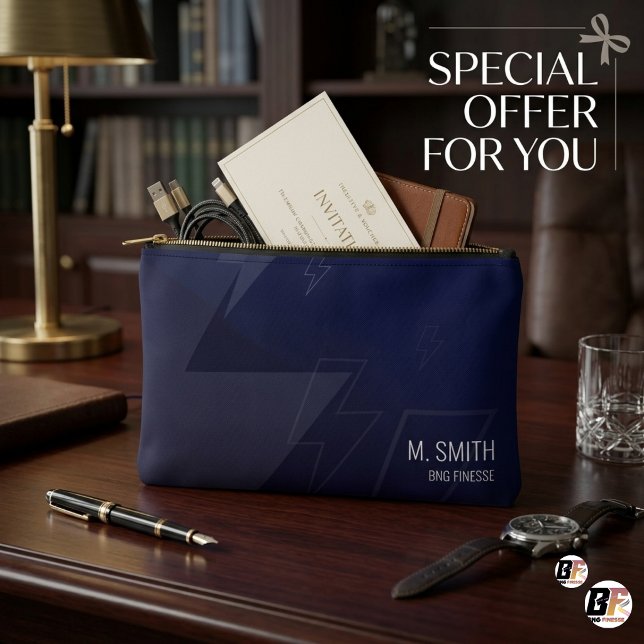 The Executive Modern Navy Lightning Custom Work  Accessory Pouch (#foryou)