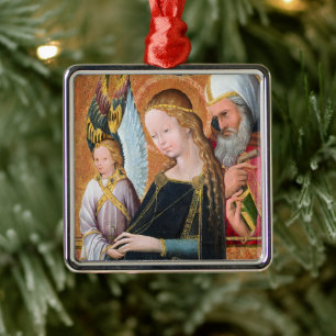 The Expectant Madonna with Saint Joseph Square Metal Ornament