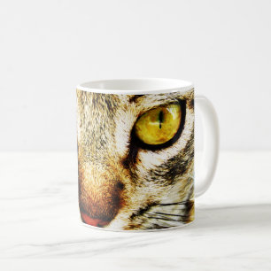 The expressive look of a domestic cat coffee mug