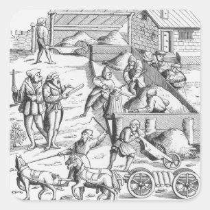 The extraction of metals, after a woodcut in 'Cosm Square Sticker