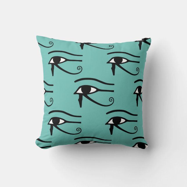 The Eye of Horus Pattern Light Teal Background Cushion (Front)