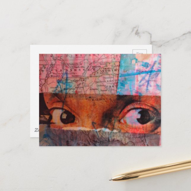 The Eyes junk journal Collage Postcard (Front/Back In Situ)