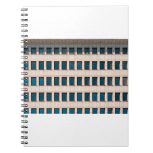 The facade of the modern building with rectangular notebook