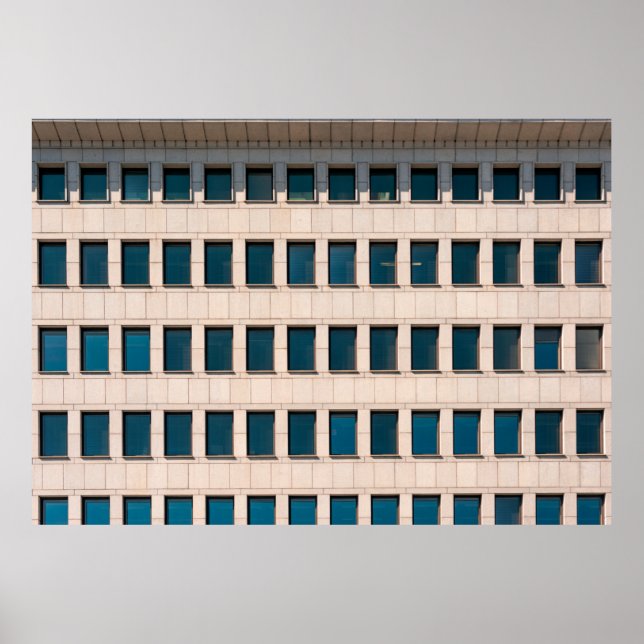 The facade of the modern building with rectangular poster (Front)