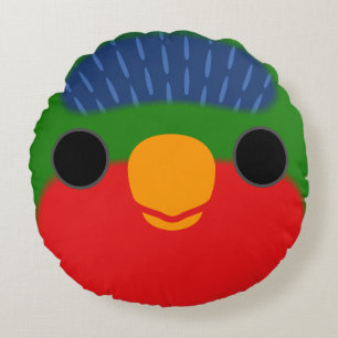 The face of a Blue-crowned lorikeet Round Cushion