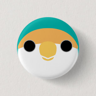 The face of a blue peach-faced lovebird 3 cm round badge