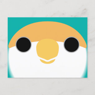 The face of a blue peach-faced lovebird holiday postcard