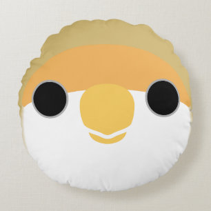 The face of a cinnamon peach-faced lovebird round cushion