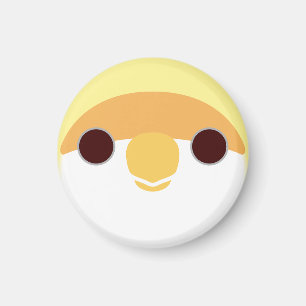 The face of a creamino peach-faced lovebird magnet