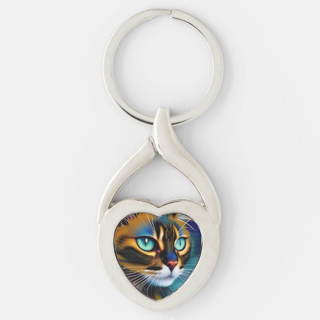 The Face of a cute Lynx point Siamese Key Ring (Front)